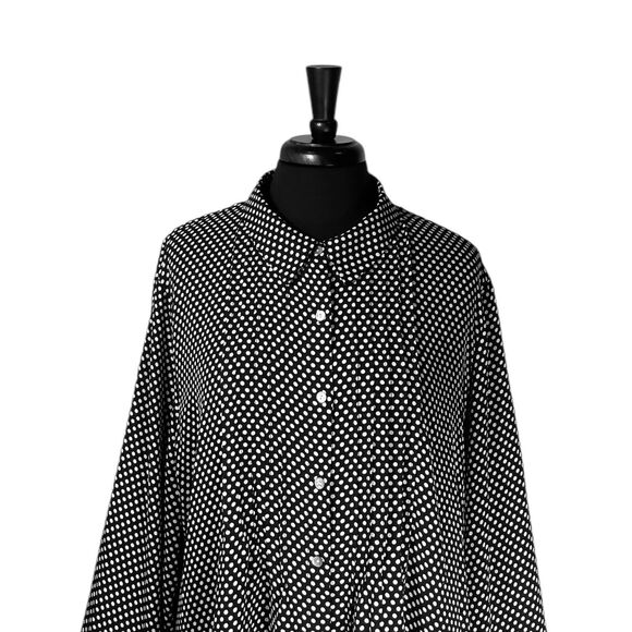 Rose + Olive Women's Shirt Button Up Black White Polka Dot Pleated Blouse Top 3X - Picture 5 of 9